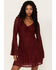 Image #1 - Beyond The Radar Women's Lace Tie Front Mini Dress, Wine, hi-res