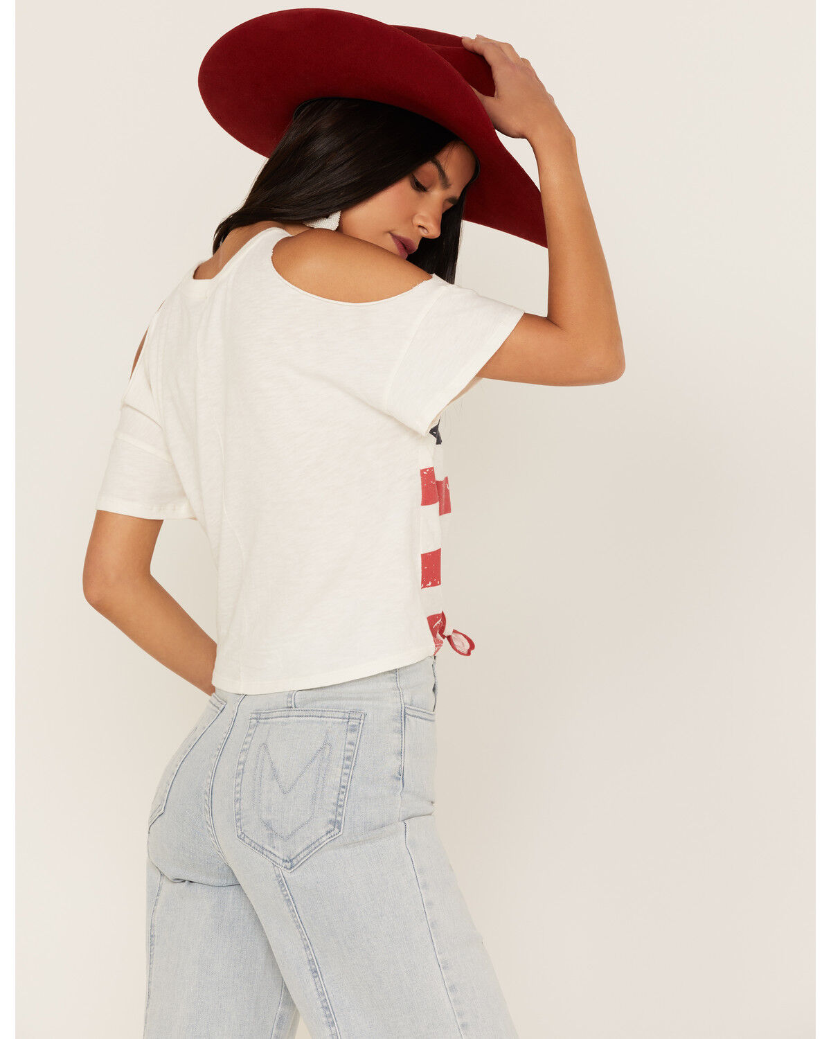 Image #4 - Shyanne Women's Americana Southwestern Flag Cold Shoulder Graphic Tee, Ivory, hi-res