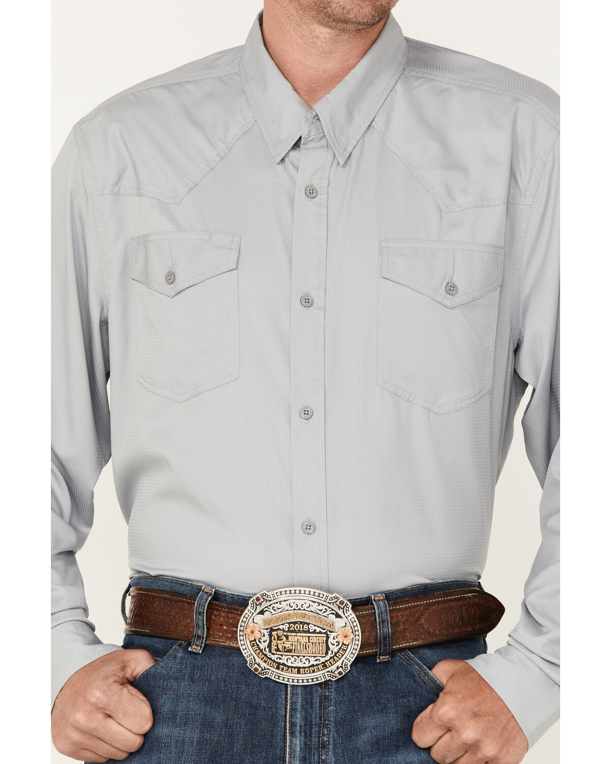 Image #3 - RANK 45® Men's Roughie Performance Long Sleeve Western Button-Down Shirt, Grey, hi-res