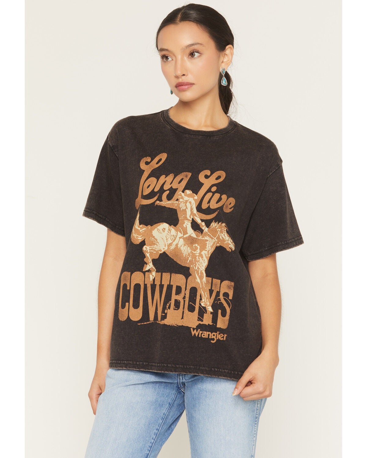 Image #1 - Wrangler Retro Women's Long Live Cowboys Short Sleeve Graphic Tee, Black, hi-res