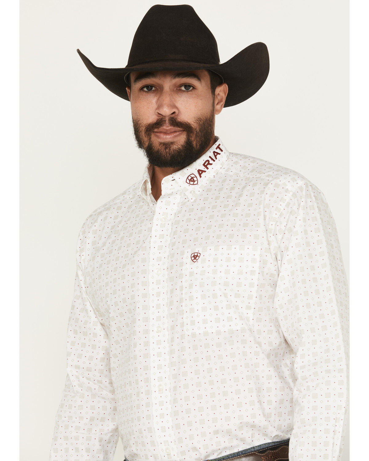 Image #2 - Ariat Men's Team King Geo Print Long Sleeve Button-Down Western Shirt, White, hi-res
