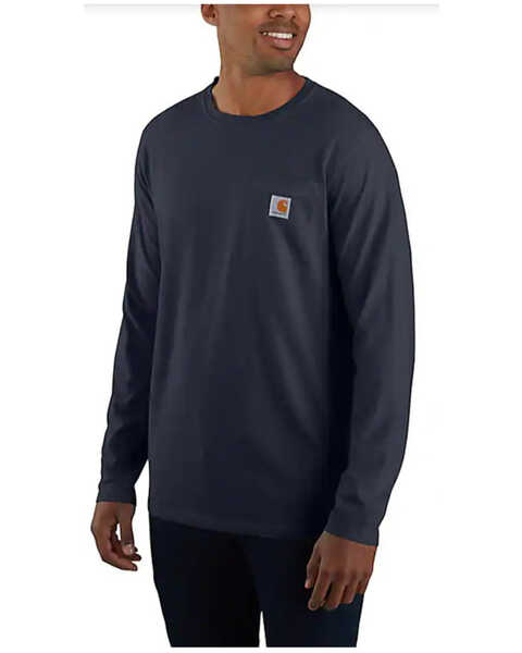 Image #1 - Carhartt Men's Force Relaxed Fit Midweight Long Sleeve Logo Pocket Work T-Shirt - Tall, Navy, hi-res
