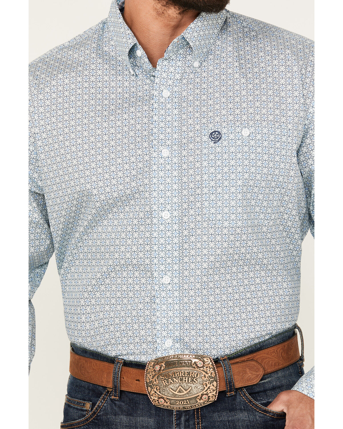 Image #3 - George Strait by Wrangler Men's Geo Print Long Sleeve Button-Down Western Shirt, , hi-res