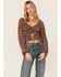 Image #1 - Wild Moss Long Sleeve Tie Front Ranched Floral Top, Tan, hi-res