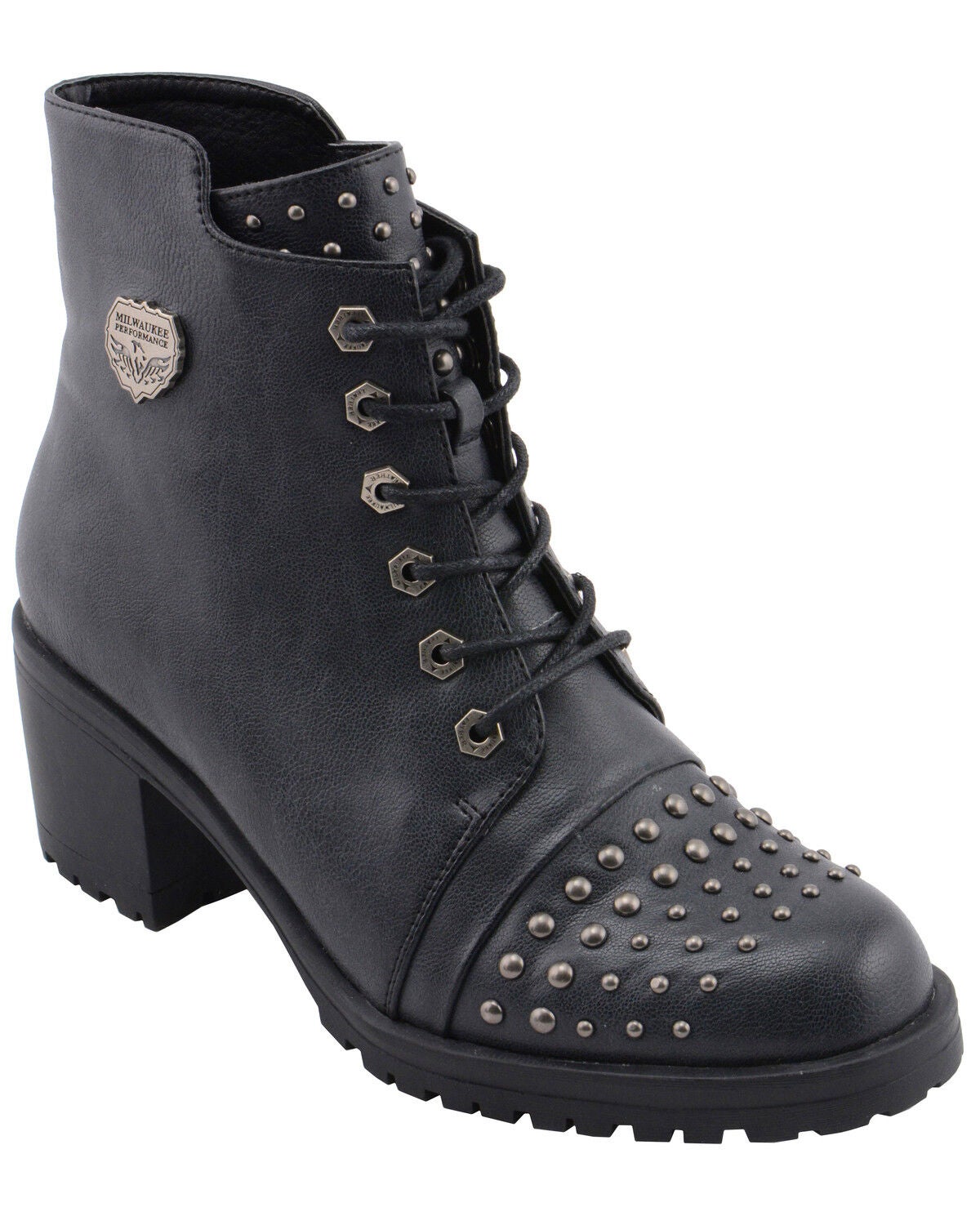 Milwaukee Leather Women's Studded Rocker Boots - Round Toe, Dark Grey, hi-res