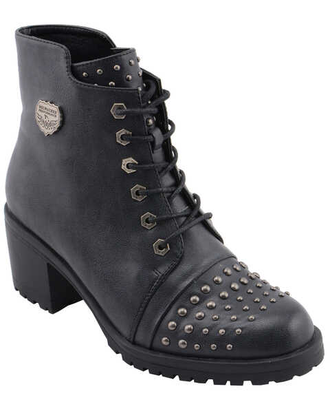 Image #1 - Milwaukee Leather Women's Studded Rocker Boots - Round Toe, Dark Grey, hi-res