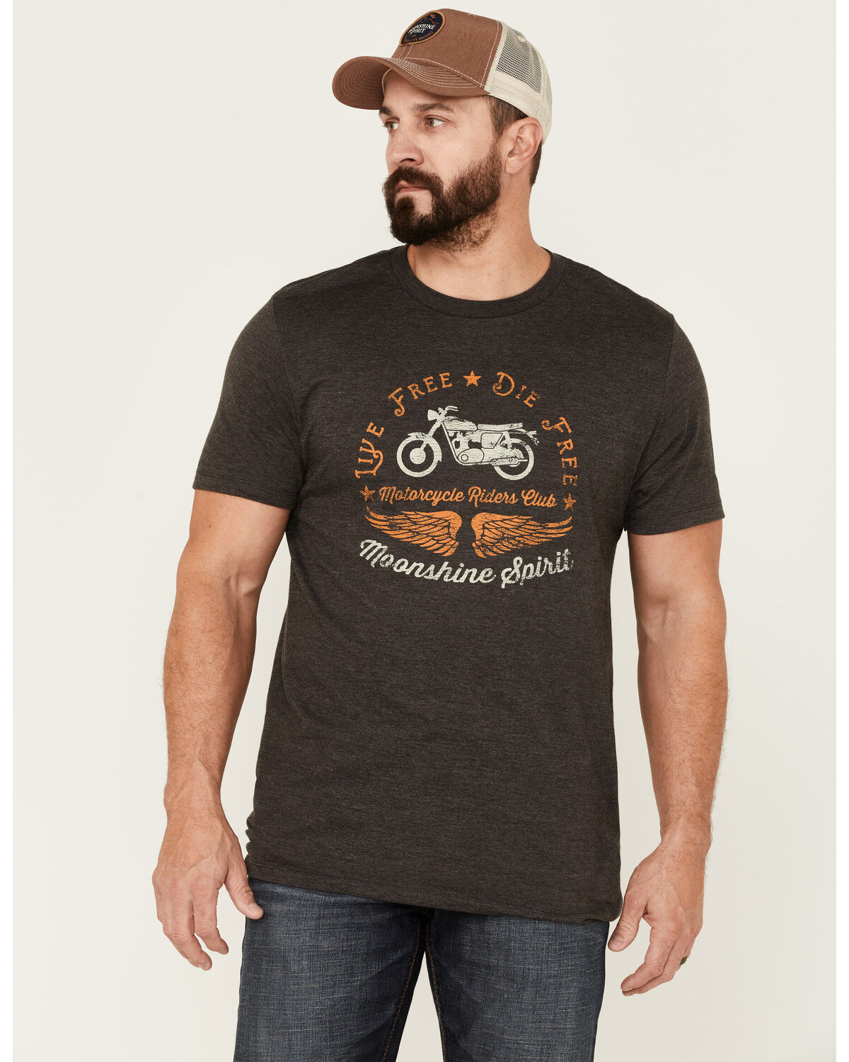 Image #1 - Moonshine Spirit Men's Moto Club Graphic Short Sleeve Charcoal T-Shirt  , , hi-res