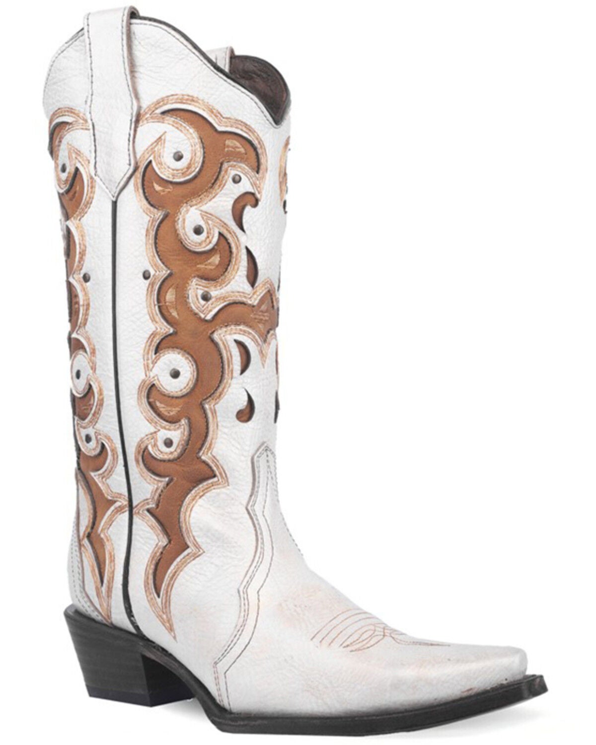 Circle G Women's Inlay Western Boots - Snip Toe, White, hi-res