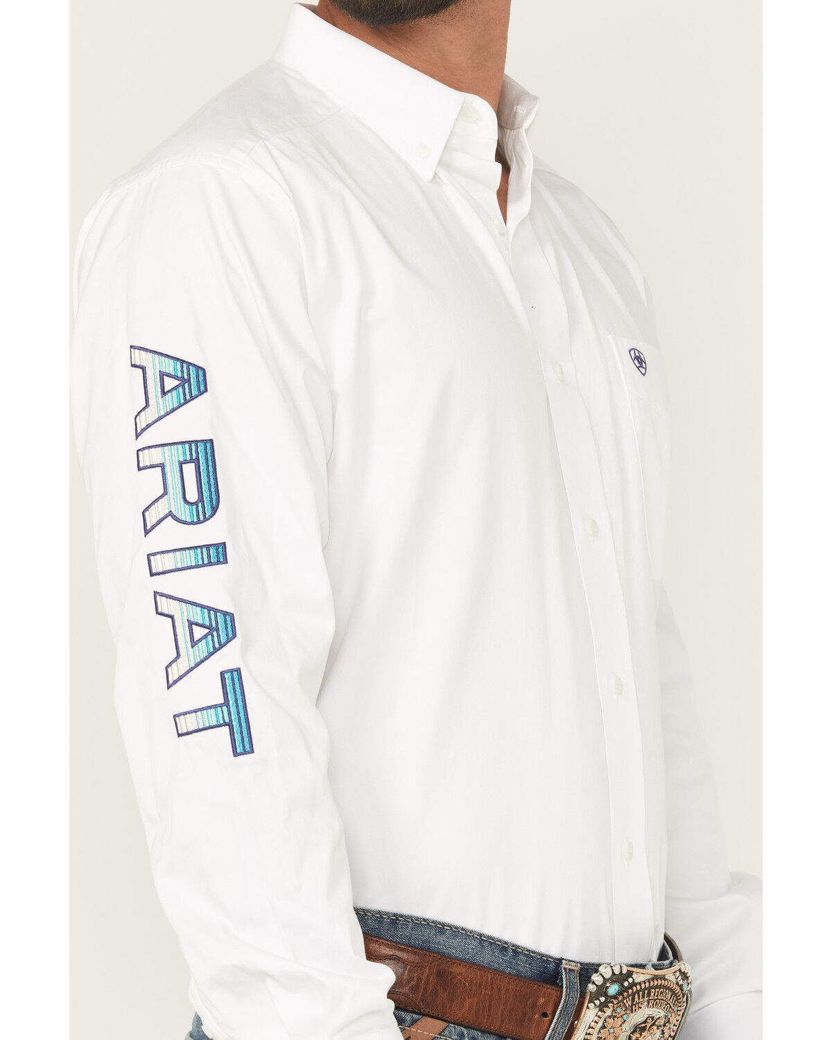 Image #3 - Ariat Men's Team Logo Solid Long Sleeve Button-Down Western Shirt - Tall, White, hi-res