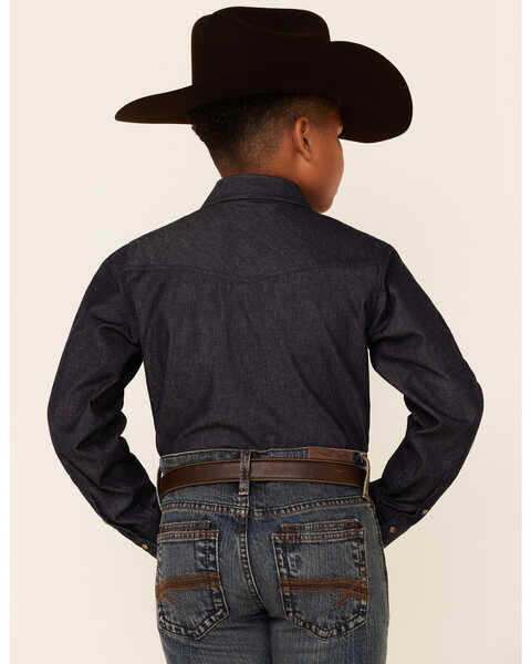 Cody James Boys' Moving Indigo Denim Long Sleeve Snap Western Shirt , Blue, hi-res