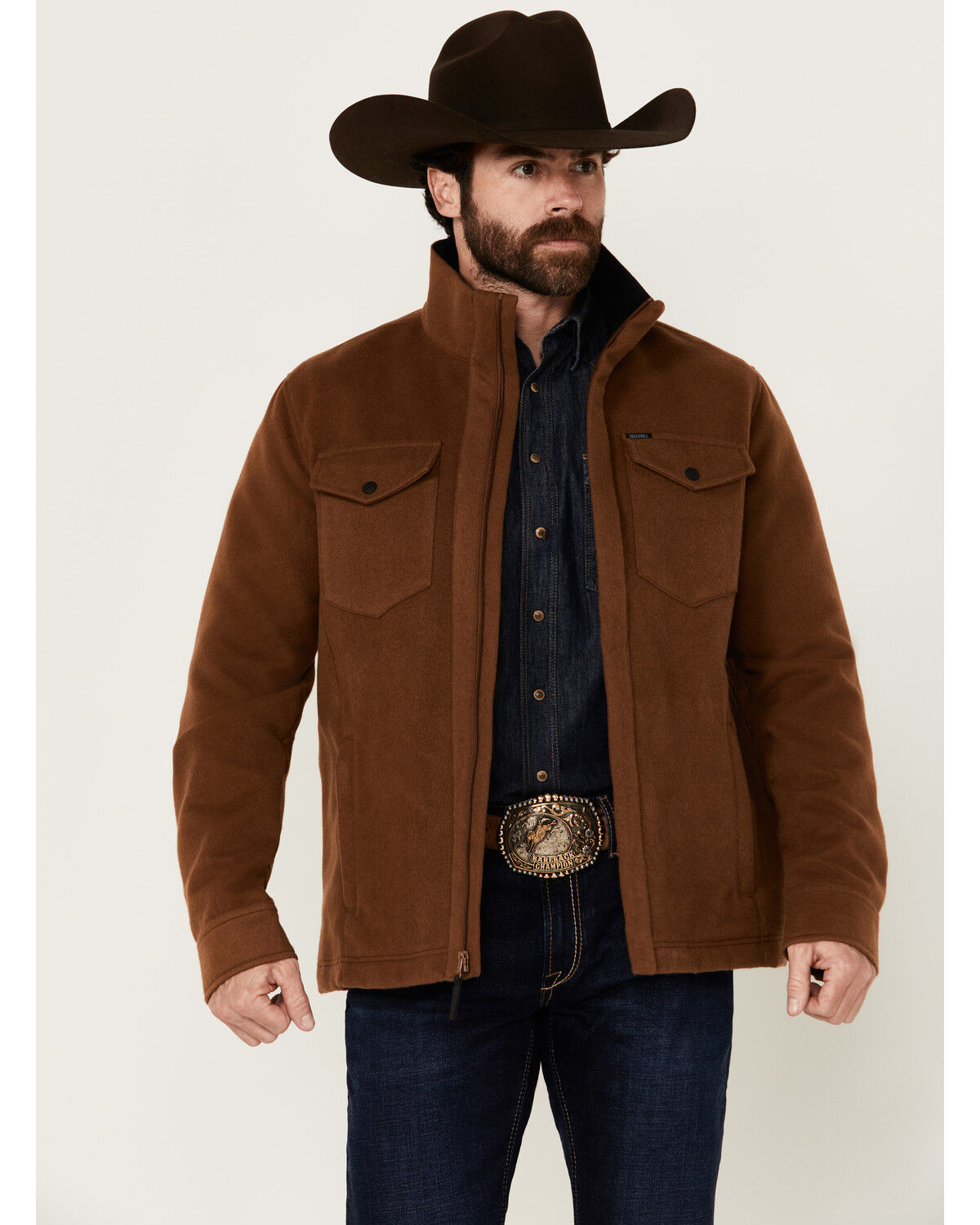 Image #1 - Rock & Roll Denim Men's Solid Twill Zip-Up Jacket, Camel, hi-res