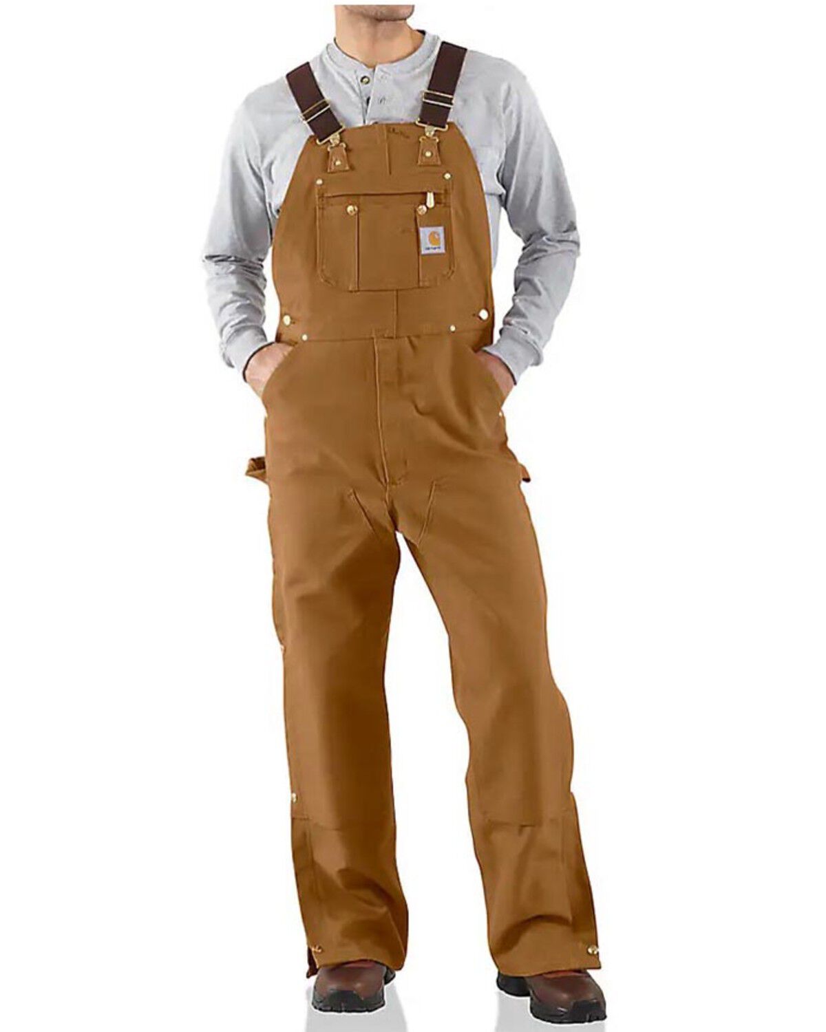 Carhartt Men's Loose Fit Firm Duck Bib Overalls - Big, Brown, hi-res