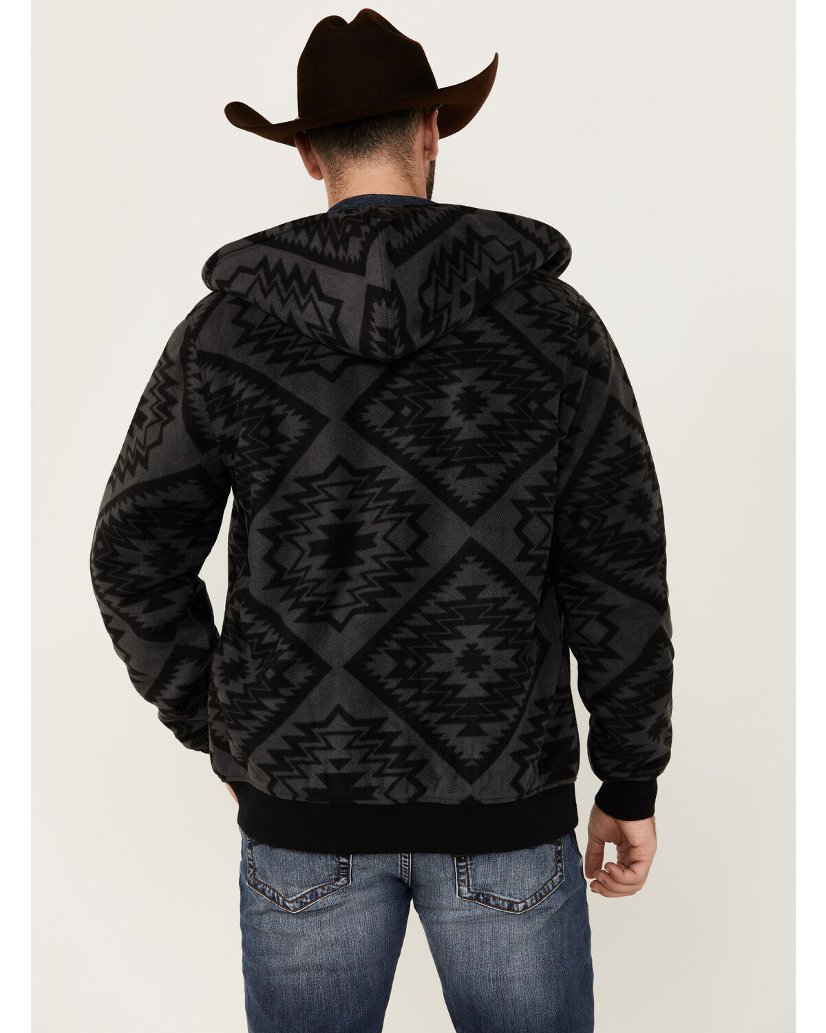 Image #4 - Cody James Men's Basin Southwestern Print Fleece Hooded Jacket, Charcoal, hi-res