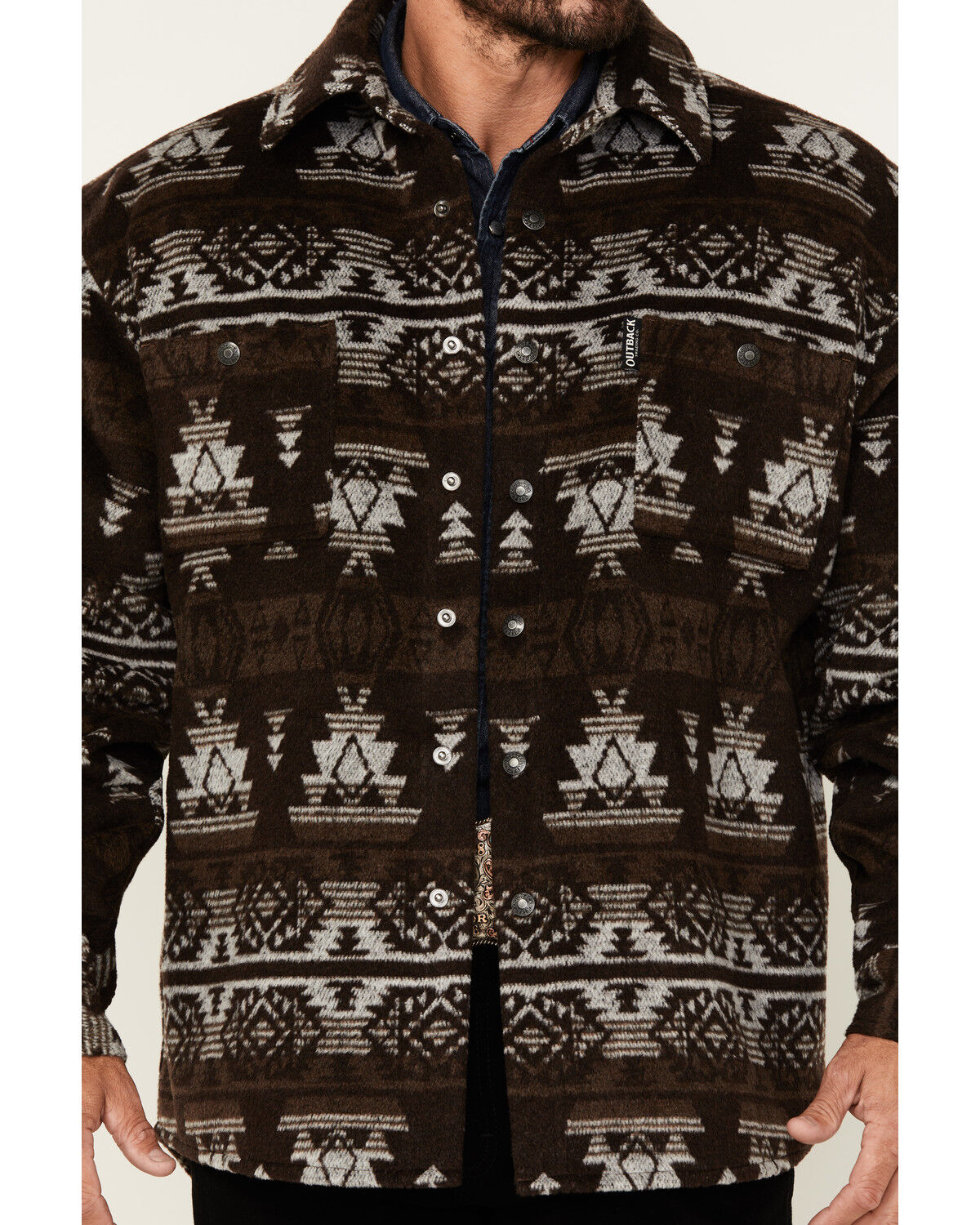 Image #3 - Outback Trading Co. Men's Brown Hudson Southwestern Print Long Sleeve Heavy Snap Western Shirt, Brown, hi-res