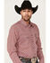 Image #2 - Cinch Men's Modern Fit Floral Diamond Geo Print Long Sleeve Snap Western Shirt , Red, hi-res