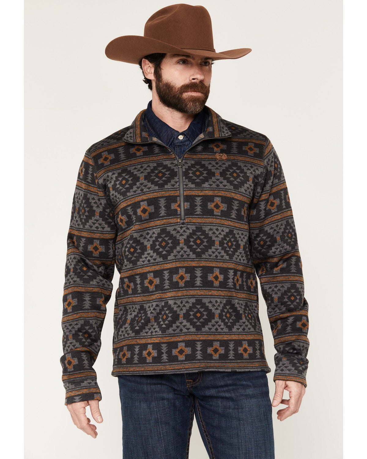 Image #1 - Cinch Men's Southwestern 1/4 Zip-Up Pullover, Charcoal, hi-res