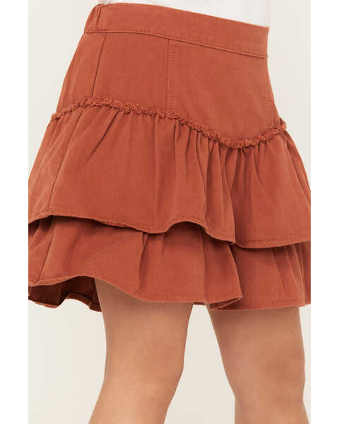 Image #2 - Hayden Girls' Ruffle Tiered Denim Skirt, Orange, hi-res