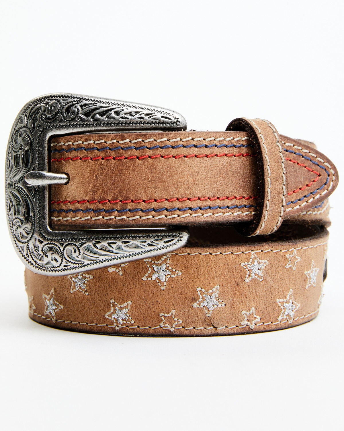 Shyanne Girls' Star Struck Leather Belt, Brown, hi-res