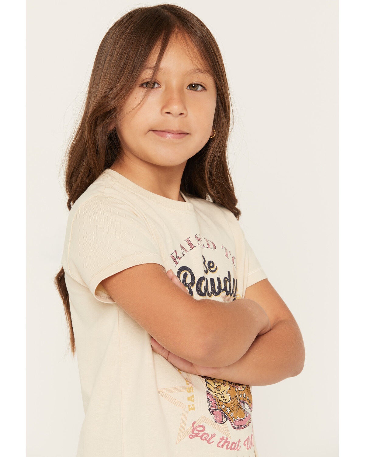 Image #2 - Shyanne Girls' Raised To Be Rowdy Short Sleeve Fringe Graphic Tee, Oatmeal, hi-res