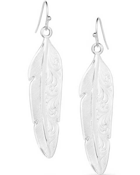 Montana Silversmiths Women's Love You More Feather Earrings , Silver, hi-res