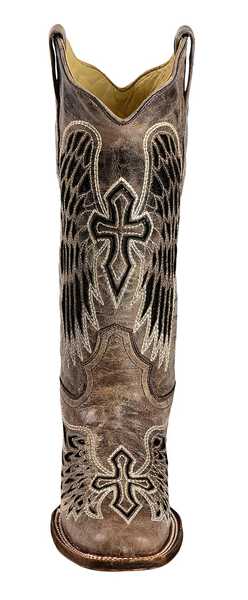 Corral Black Sequin Wing & Cross Inlay Cowgirl Boots - Square Toe, Black, hi-res