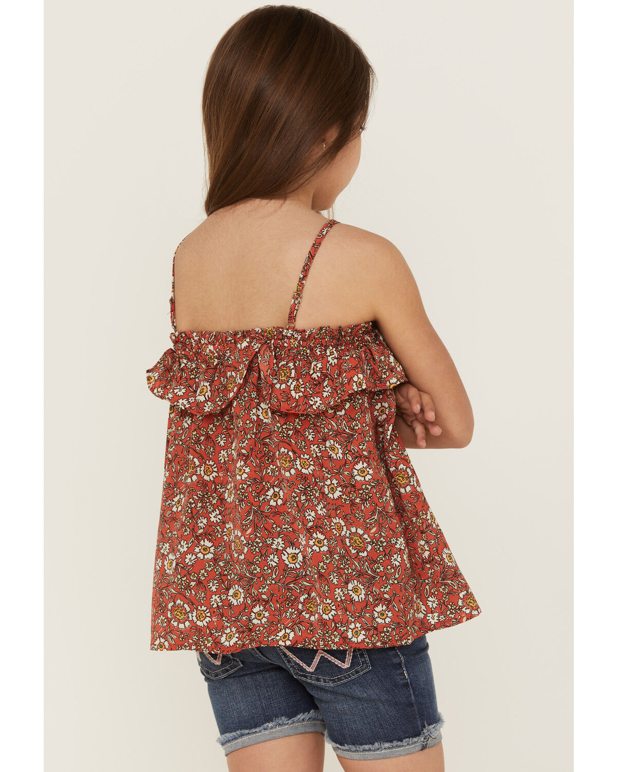 Image #4 - Hayden Girls' Floral Print Coral Ruffle Top, Coral, hi-res