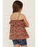 Image #4 - Hayden Girls' Floral Print Coral Ruffle Top, Coral, hi-res
