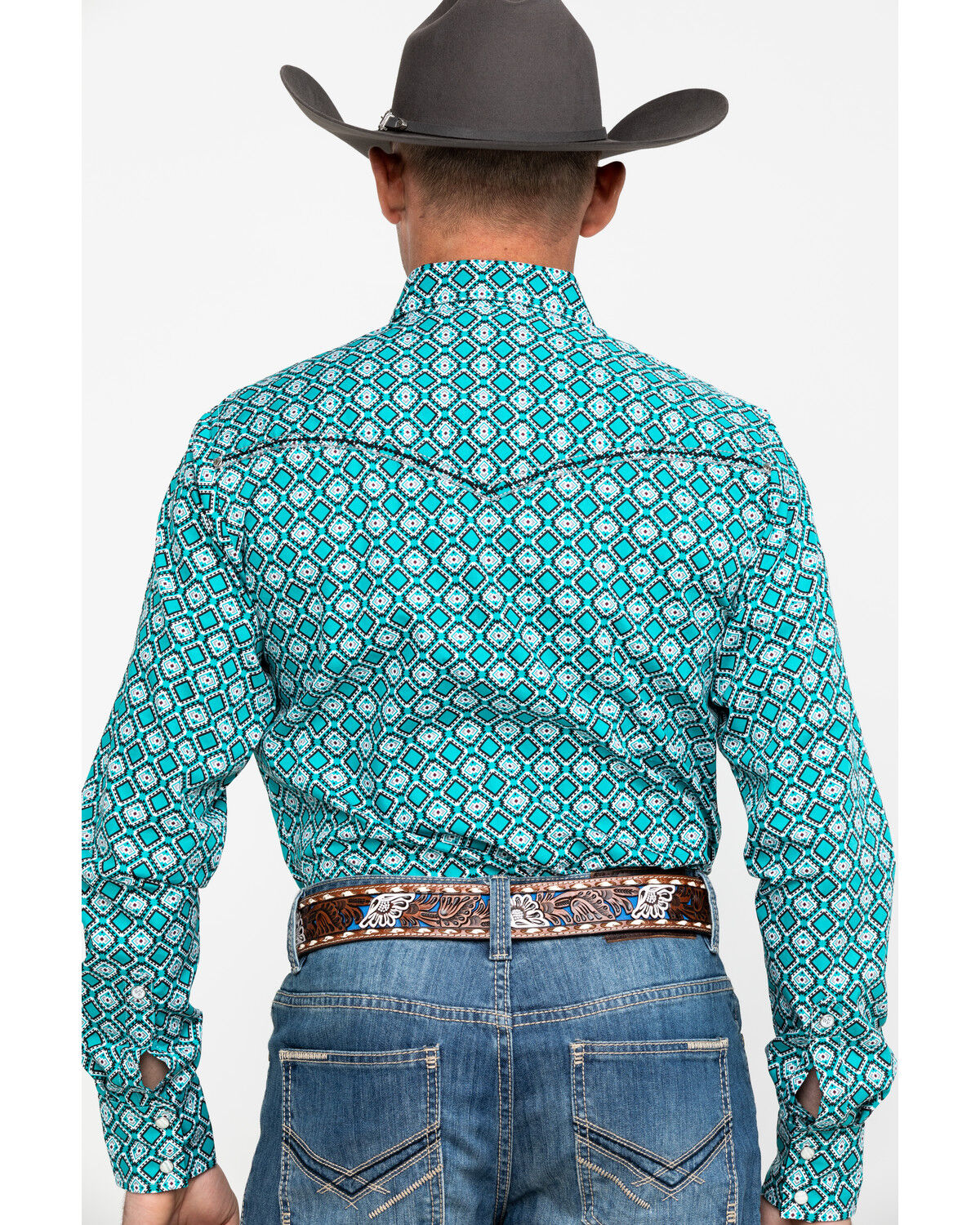 Image #2 - Rock 47 By Wrangler Men's Teal Geo Print Long Sleeve Western Shirt, Teal, hi-res