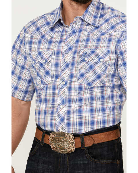 Image #3 - Wrangler Retro Men's Plaid Print Short Sleeve Pearl Snap Western Shirt, Blue, hi-res