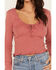 Image #3 - Bila Women's Pointelle Reed Long Sleeve Top, Burgundy, hi-res