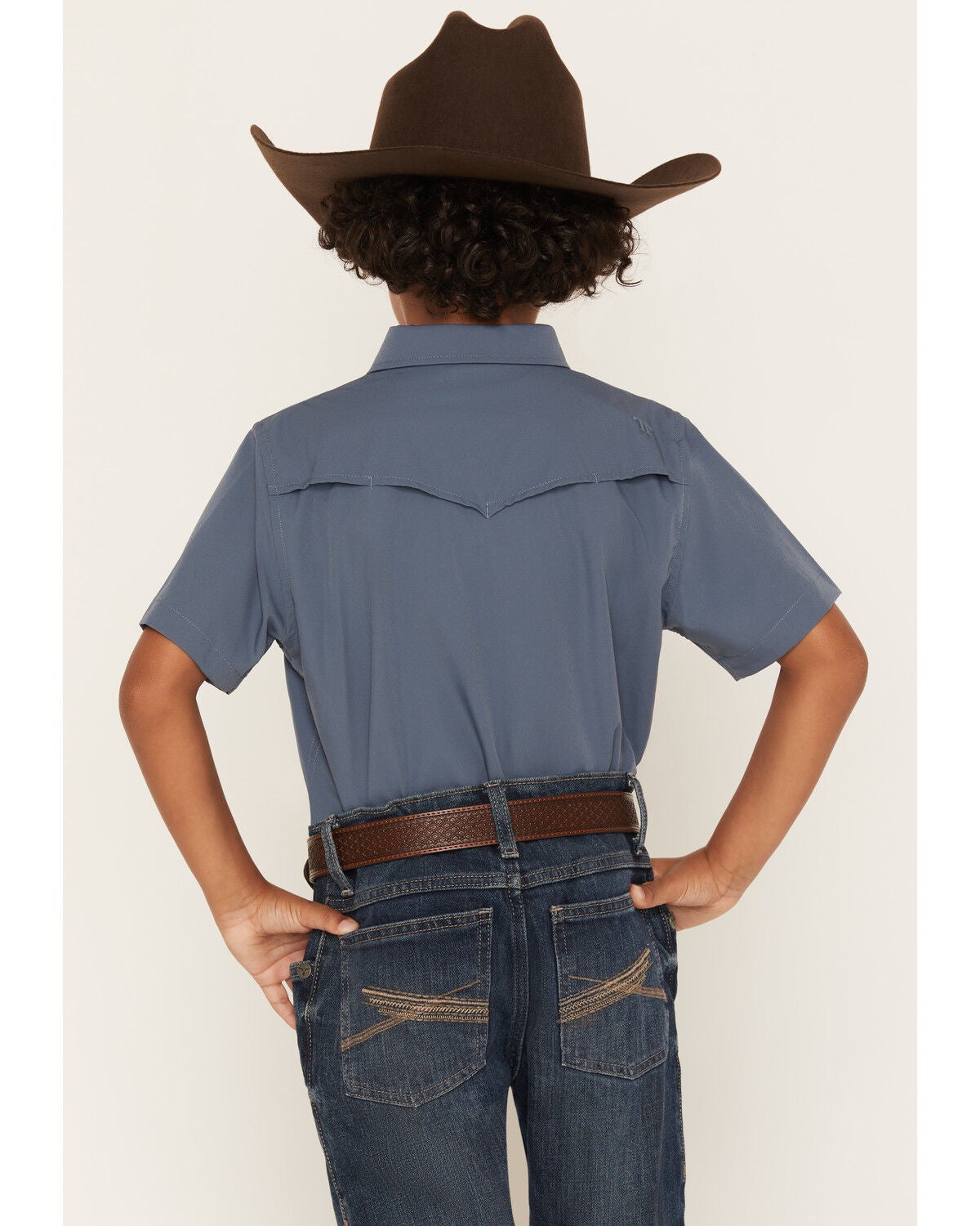 Image #4 - Ferrell Boys' Core Tek Solid Short Sleeve Pearl Snap Performance Western Shirt, Blue, hi-res