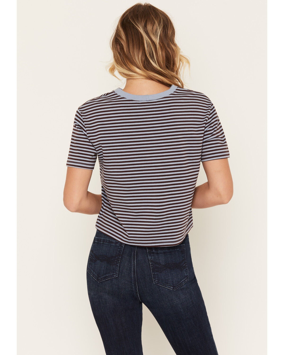 Image #4 - Nikxie Women's Thanks Striped Short Sleeve Graphic Tee, Blue, hi-res