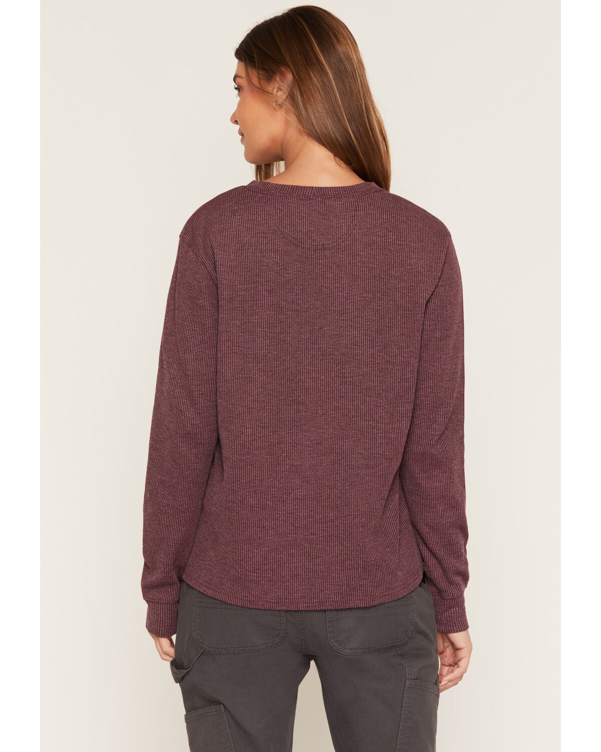 Image #4 - Carhartt Women's Waffle Knit Loose Fit Long Sleeve Work Shirt, Burgundy, hi-res