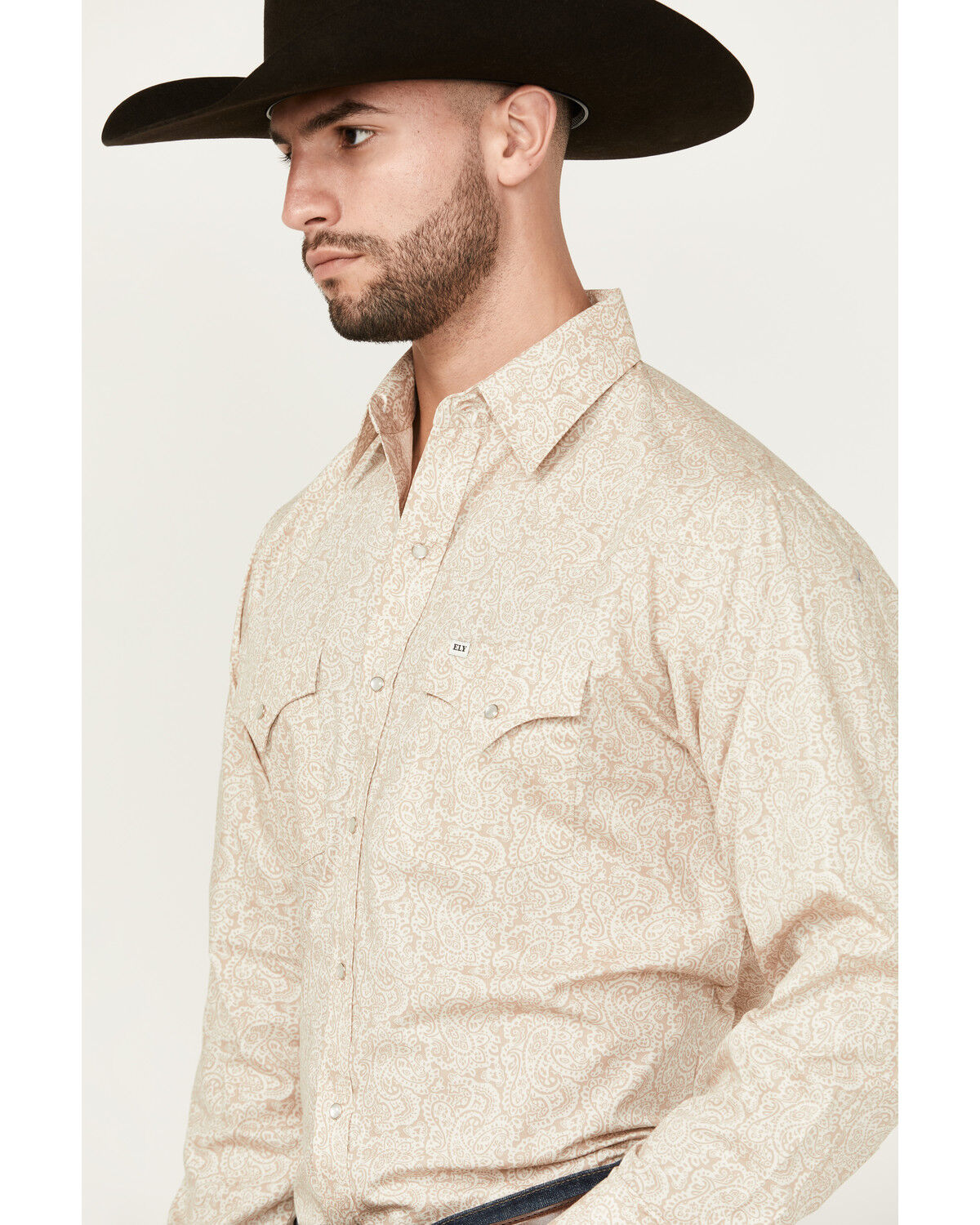 Image #2 - Ely Walker Men's Paisley Print Long Sleeve Snap Western Shirt, Beige, hi-res