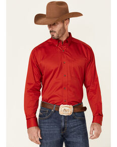 Ariat Men's Red Berry Solid Twill Long Sleeve Button-Down Western Shirt , Red, hi-res