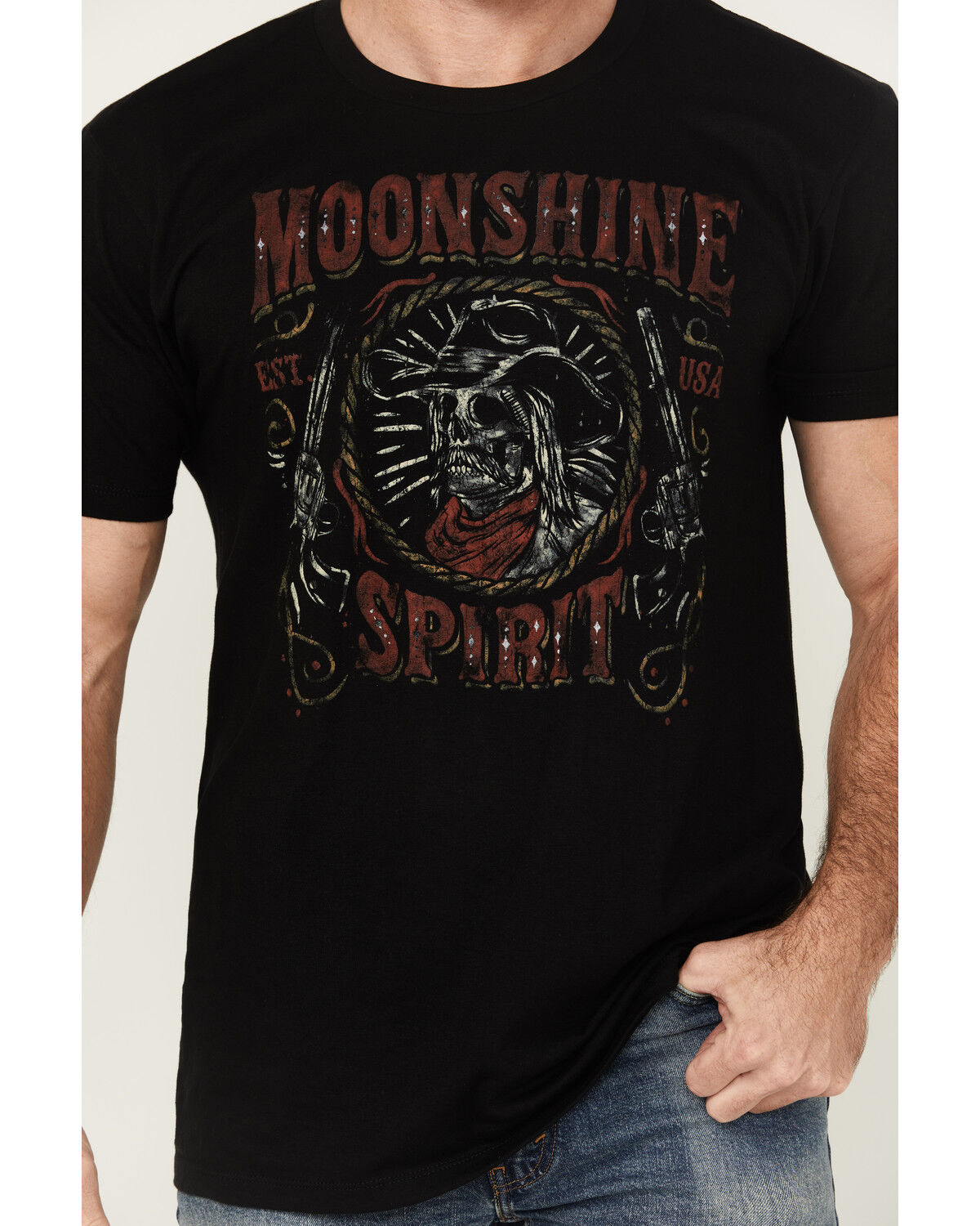Image #3 - Moonshine Spirit Men's Skeleton Cowboy Short Sleeve Graphic T-Shirt, Black, hi-res