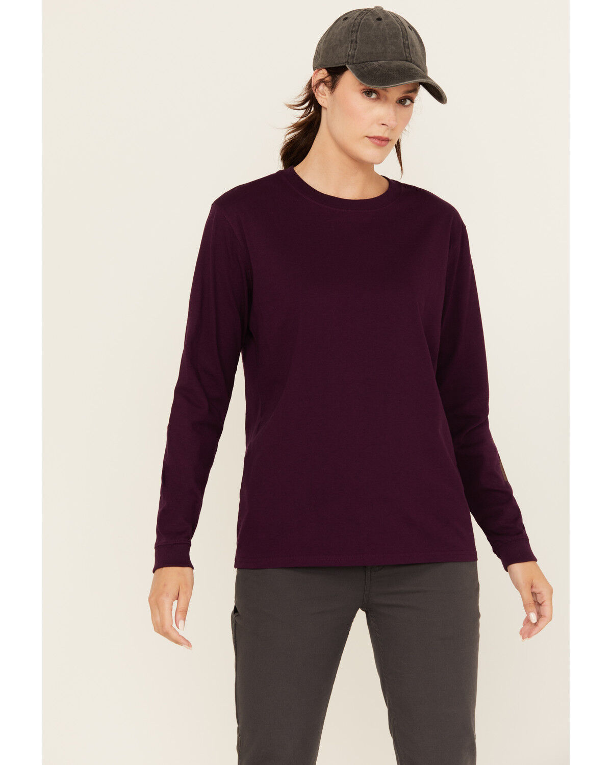 Image #1 - Carhartt Women's Logo Loose Fit Heavyweight Long Sleeve Graphic Work Tee, Purple, hi-res