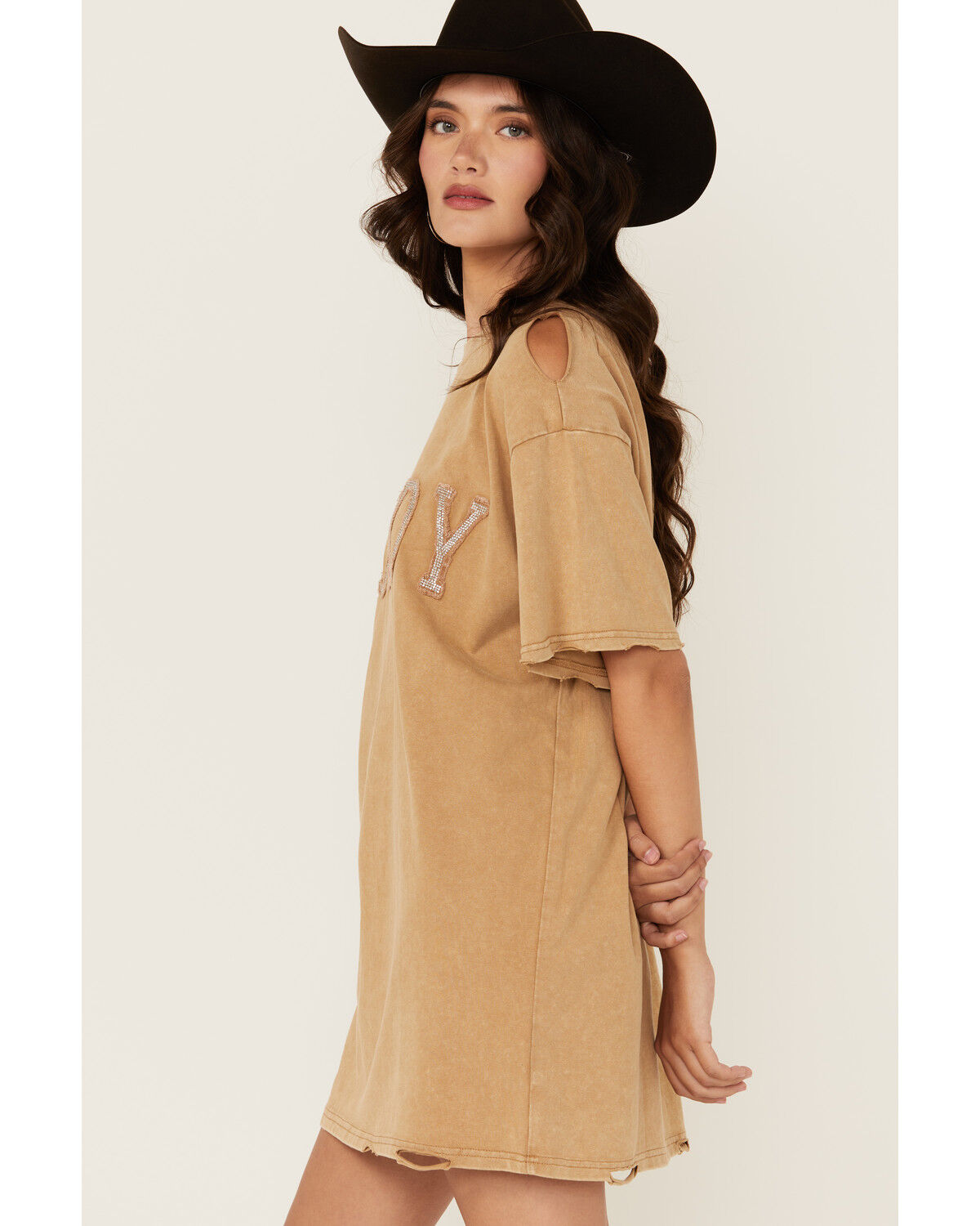 Image #2 - Blue B Women's Howdy Short Sleeve Mini T-Shirt Dress, Tan, hi-res