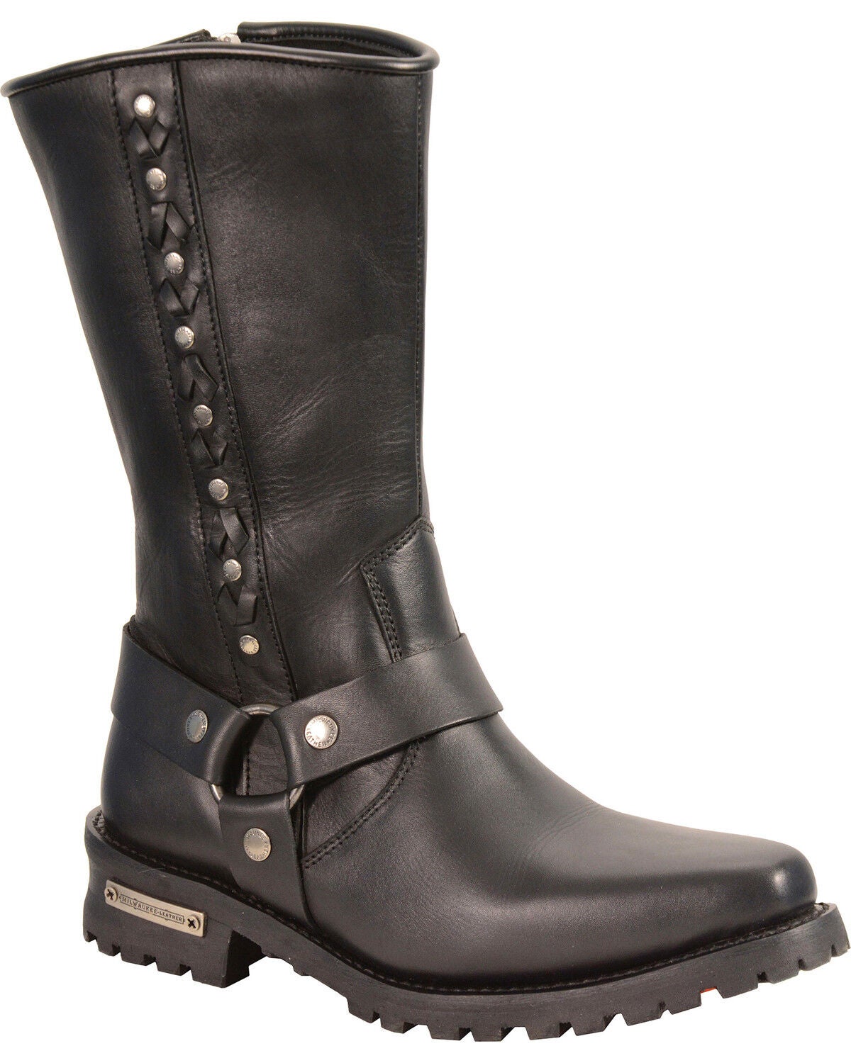 Milwaukee Leather Men's Braid & Rivet Harness Boots - Square Toe, Black, hi-res