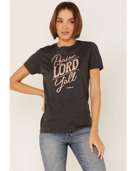 Image #1 - Grace & Truth Women's Charcoal Praise The Lord Ya'll Graphic Short Sleeve Tee , Charcoal, hi-res
