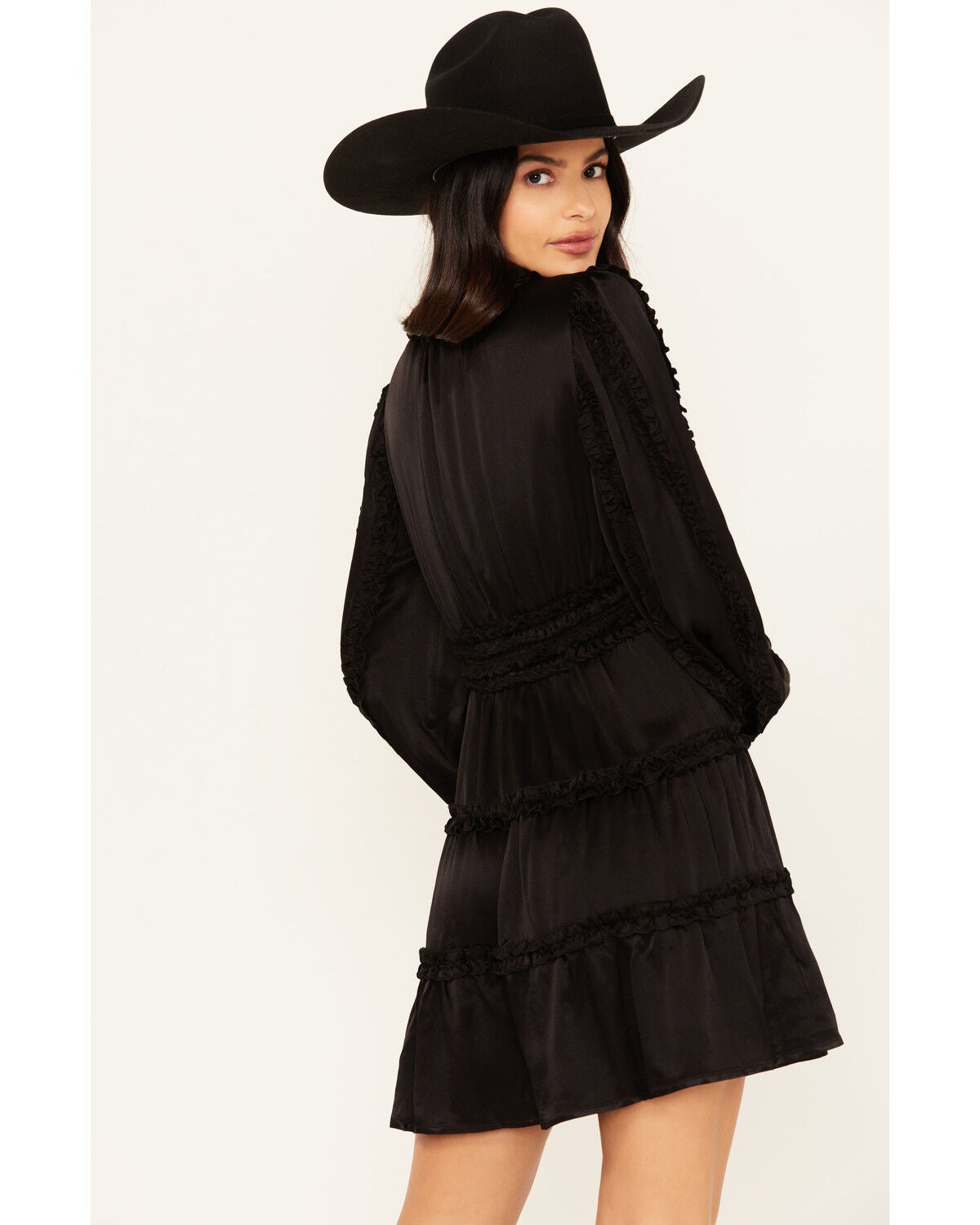 Shyanne Women's Long Sleeve Ruffle Mini Dress, Black