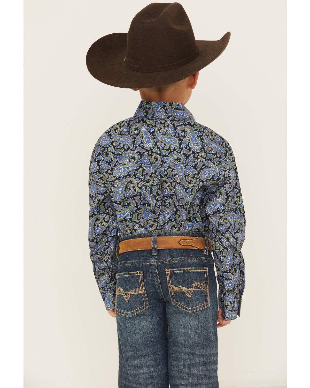 Image #4 - Roper Boys' Paisley Print Long Sleeve Button-Down Western Shirt, Blue, hi-res