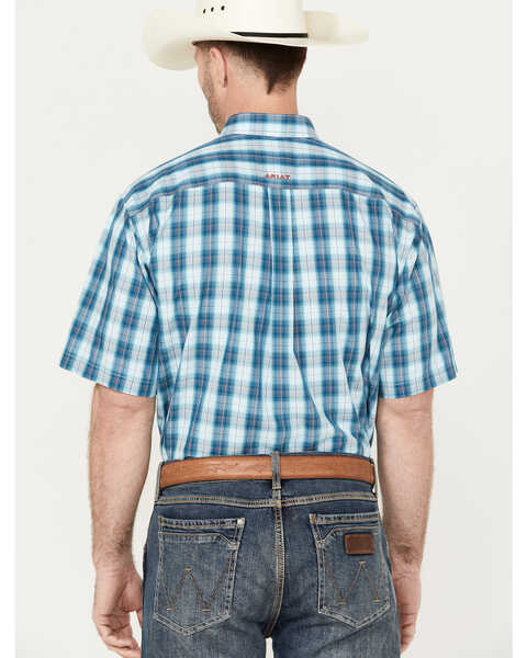 Image #4 - Ariat Men's Enzo Plaid Print Short Sleeve Button Down Western Shirt - Tall, Teal, hi-res