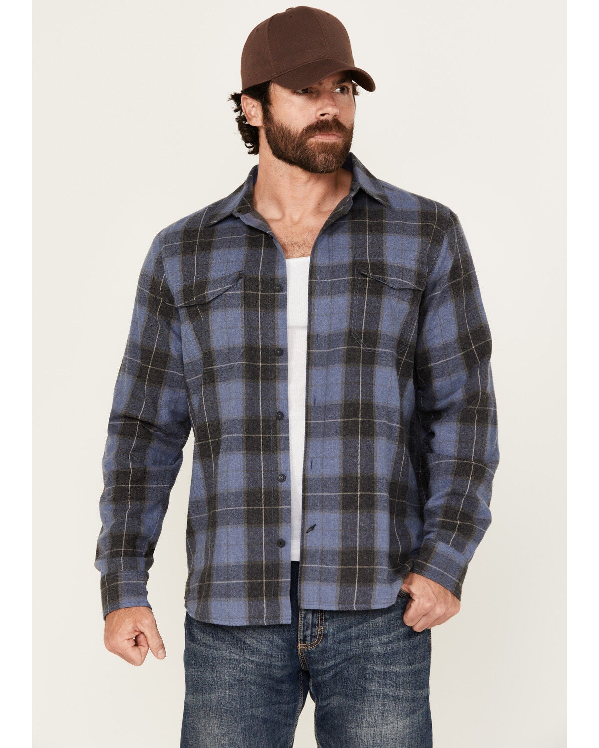 Brothers and Sons Men's Bronson Plaid Print Long Sleeve Button-Down Flannel Shirt, Indigo, hi-res