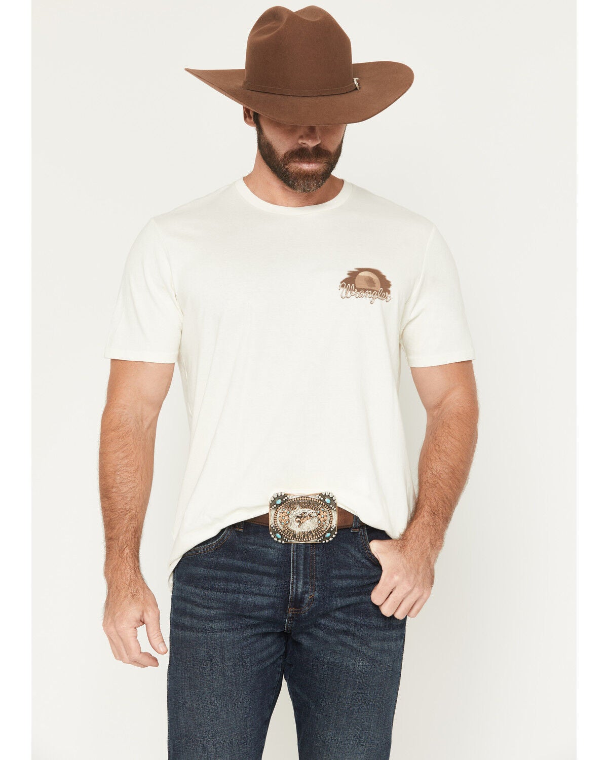 Image #2 - Wrangler Men's Cowboy Desert Short Sleeve Graphic T-Shirt, White, hi-res