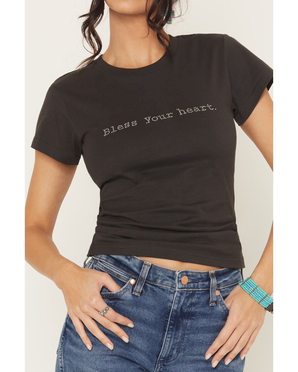 Image #3 - Wrangler Retro Women's Bless Your Heart Rhinestone Short Sleeve Tee, Black, hi-res