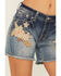 Image #2 - Grace In LA Women's Light Wash Mid Rise Floral Embroidered Cutoff Stretch Denim Short's, Light Wash, hi-res