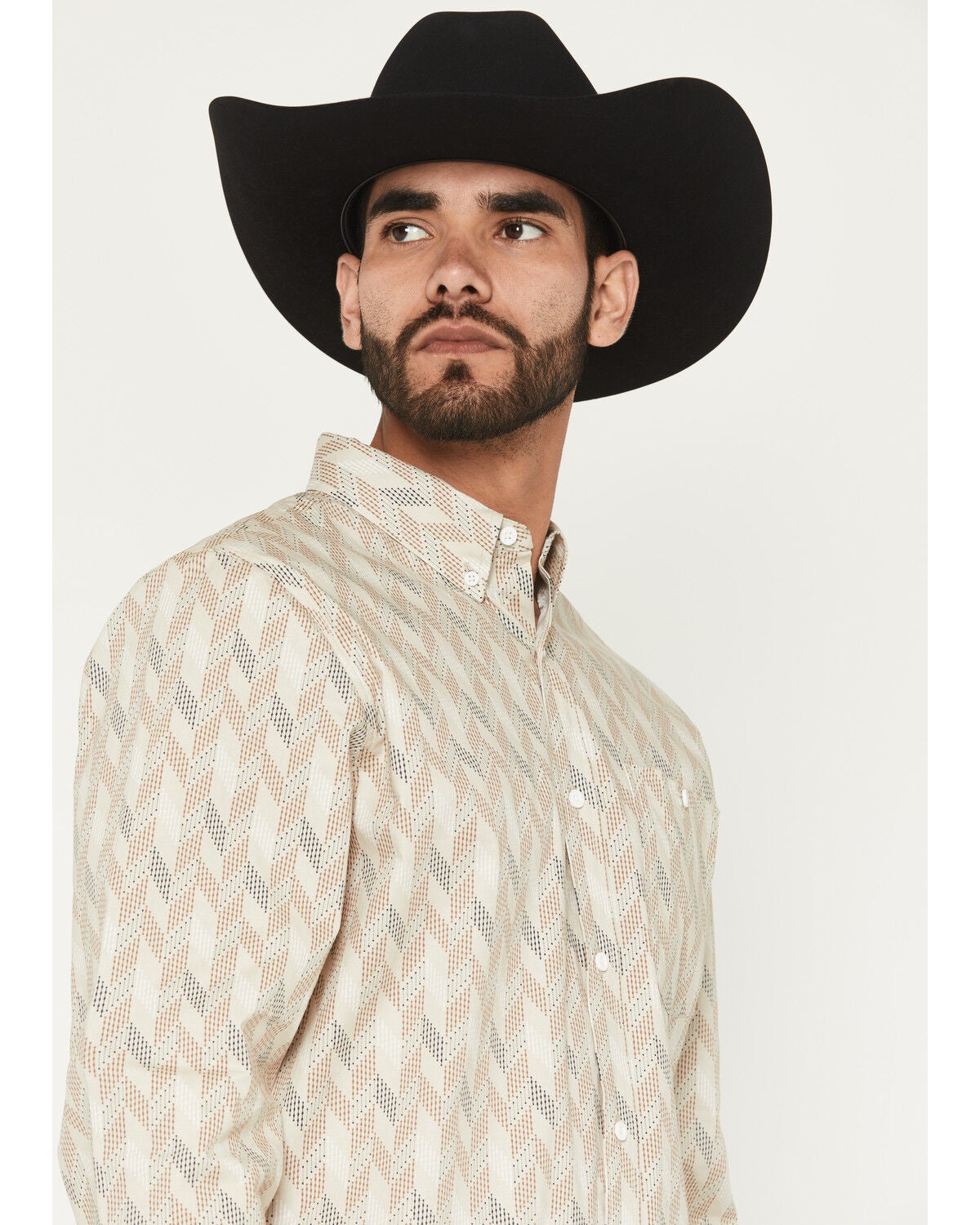 Image #2 - RANK 45&reg; Men's Shadow Alley Geo Print Long Sleeve Button-Down Stretch Western Shirt, Tan, hi-res