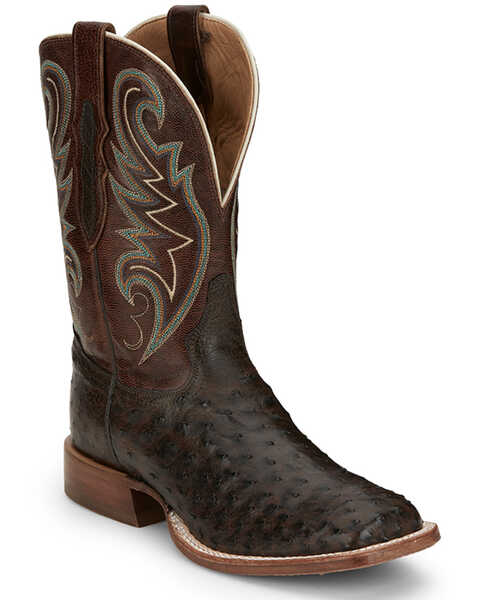 Tony Lama Men's Sienna Exotic Full Quill Ostrich Western Boots - Broad Square Toe, Brown, hi-res