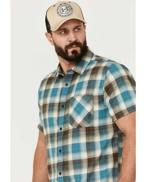 Image #2 - Brothers and Sons Men's Bonner Plaid Print Short Sleeve Button Down Western Shirt , Light Blue, hi-res